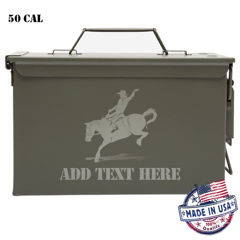 Personalized Engraved Ammo Can Bronc Riding Laser Waterproof Tactical Storage Survival Box