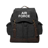 Air Force USAF Text Vintage Canvas Rucksack Backpack with Leather Straps