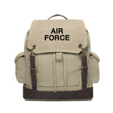 Air Force USAF Text Vintage Canvas Rucksack Backpack with Leather Straps