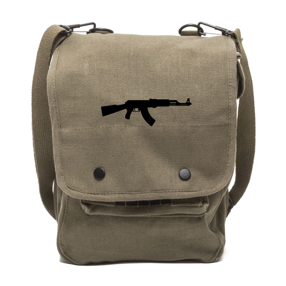 AK-47 Assault Rifle Canvas Crossbody Travel Map Bag Case – Army