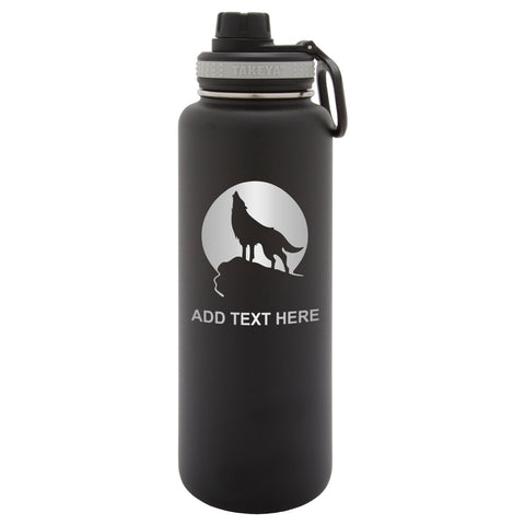 Personalized Engraved Howling Wolf Water Bottle