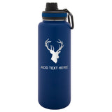 Personalized Engraved Hunting Deer Buck Antlers Water Bottle